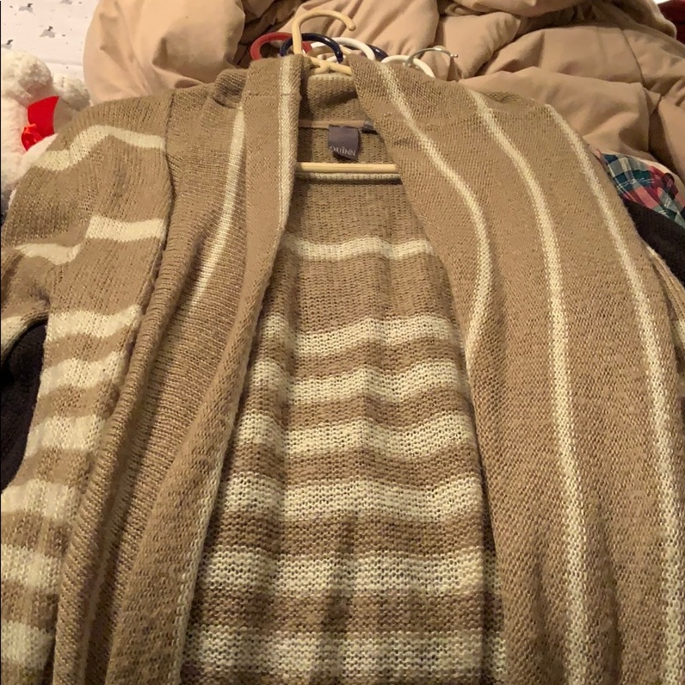 Long tan and white striped sweater